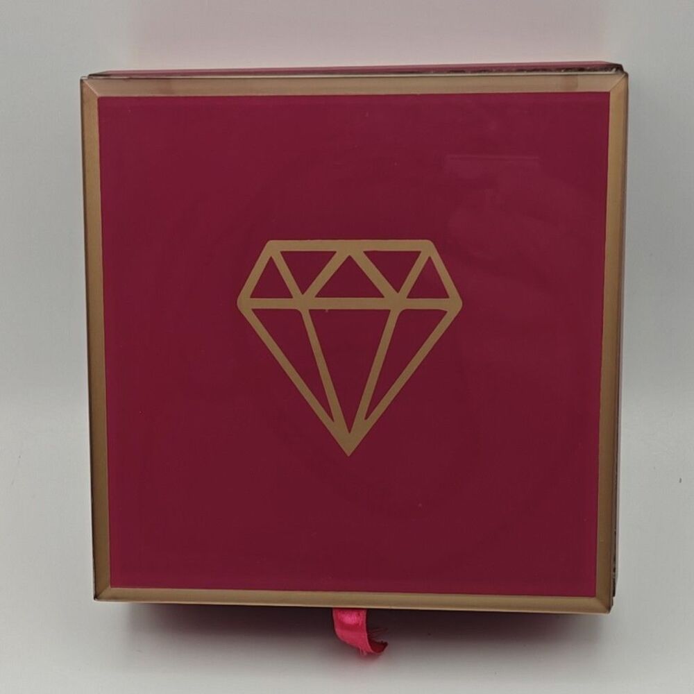 Tri-Coastal Design Pink Glass Jewelry Trinket Box Gold Diamond Graphic Vanity